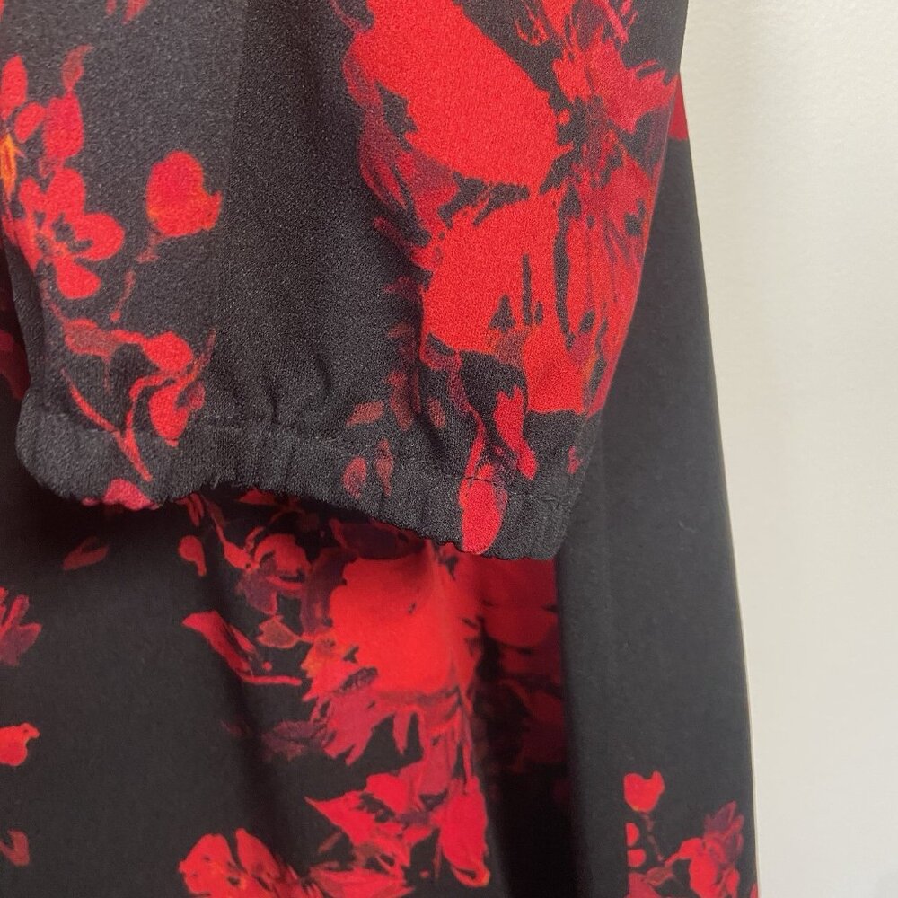 Adorne Dress Women's 16 W Red Black Floral Side Tie Ruffle Party Holiday Wedding - Picture 8 of 12